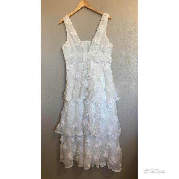 Lulus Large Exceptional Entrance White Sleeveless Tiered Rosette Midi Dress - Picture 7 of 17